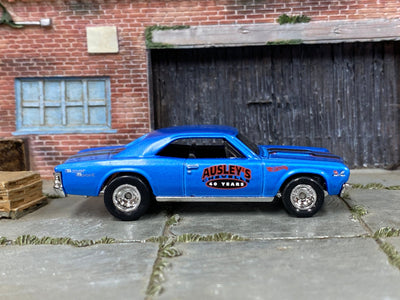Custom Hot Wheels - 1967 Chevy Chevelle SS 396 - Blue and Black Ausley's Chevelle - Chrome Steel Wheels - Big Rubber Tires
