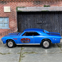 Custom Hot Wheels - 1967 Chevy Chevelle SS 396 - Blue and Black Ausley's Chevelle - Chrome Steel Wheels - Big Rubber Tires
