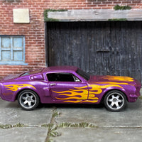 Custom Hot Wheels - 1968 Ford Mustang Shelby GT500 - Purple with Flames - Gray 6 Spoke Wheels - Rubber Tires