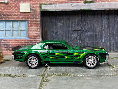 Custom Hot Wheels - 1968 Mercury Cougar - Green with Flames - Chrome BBS Wheels - Rubber Tires
