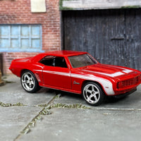 Custom Hot Wheels - 1969 Chevy Camaro COPO - Red and White - Chrome Race Wheels - Rubber Tires