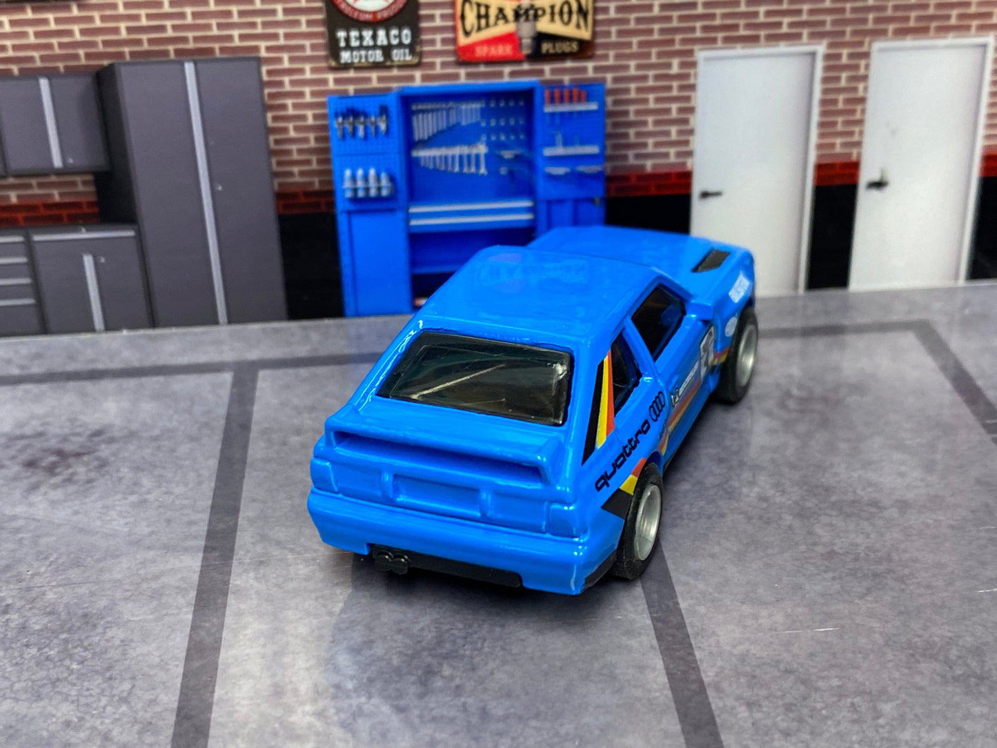 Custom Hot Wheels - 1984 Audi Sport Quattro - Blue - Gray Smoothie Wheels - Rubber Tires