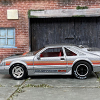 Custom Hot Wheels - 1984 Ford Mustang SVO - Silver and Black - Black and Chrome Mag Wheels - Goodyear Rubber Tires