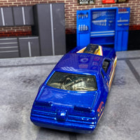 Custom Hot Wheels - 1986 Ford Thunderbird Pro Stock - Blue - Chrome and Black 4 Spoke Wheels - Goodyear Drag Slicks