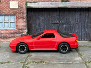 Custom Hot Wheels - 1988 Mazda Savannah RX-7 - Custom Satin Clear Over Red - Black and Chrome Track Wheels - Rubber Tires