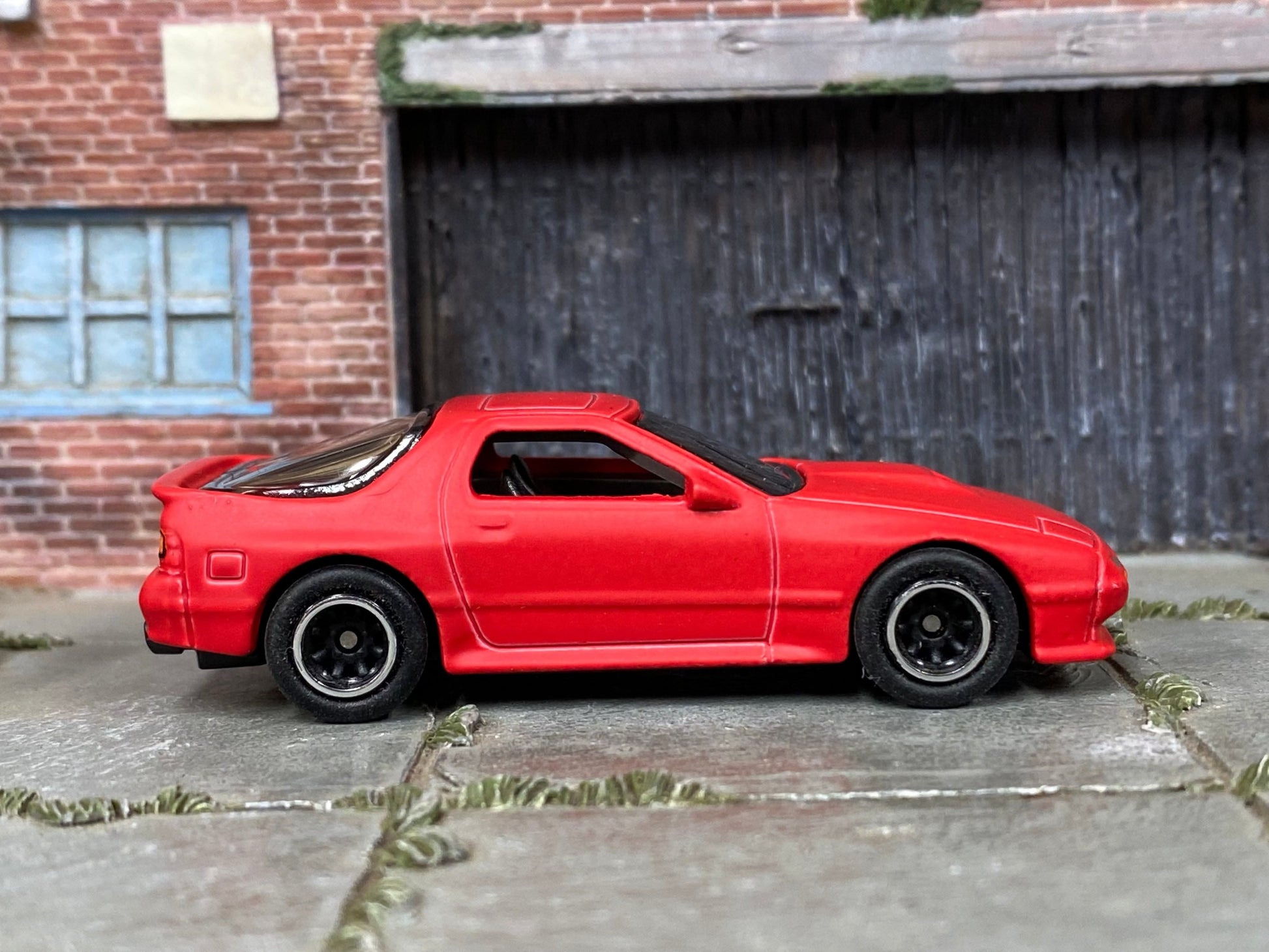 Custom Hot Wheels - 1988 Mazda Savannah RX-7 - Custom Satin Clear Over Red - Black and Chrome Track Wheels - Rubber Tires