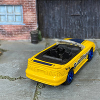 Custom Hot Wheels - 1996 Mustang GT Convertible - Yellow and Blue Butterfinger - Blue Mag Wheels - Rubber Tires