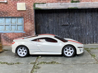 Custom Hot Wheels 2012 Acura NSX Concept in white and red with white 6-spoke wheels and rubber tires