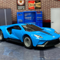 Custom Hot Wheels - 2017 Ford GT - Blue and Black - Gray 5 Spoke Wheels - Rubber Tires