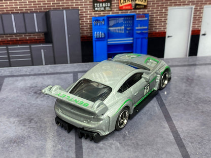 Custom Hot Wheels - 2018 Bentley Continental GT3 - Gray and Green 7 - Black and Chrome 6 Spoke Wheels - Rubber Tires