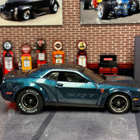 Custom Hot Wheels - 2018 Dodge Challenger SRT Demon - Custom Blue Galaxy Color Shift Clearcoat Over Black - Black and Chrome 6 Spoke Wheels - Rubber Tires