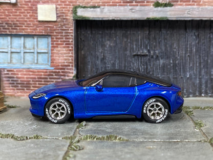 Custom Hot Wheels - 2023 Nissan Z - Blue - Chrome Track Wheels - DUNLOP Rubber Tires