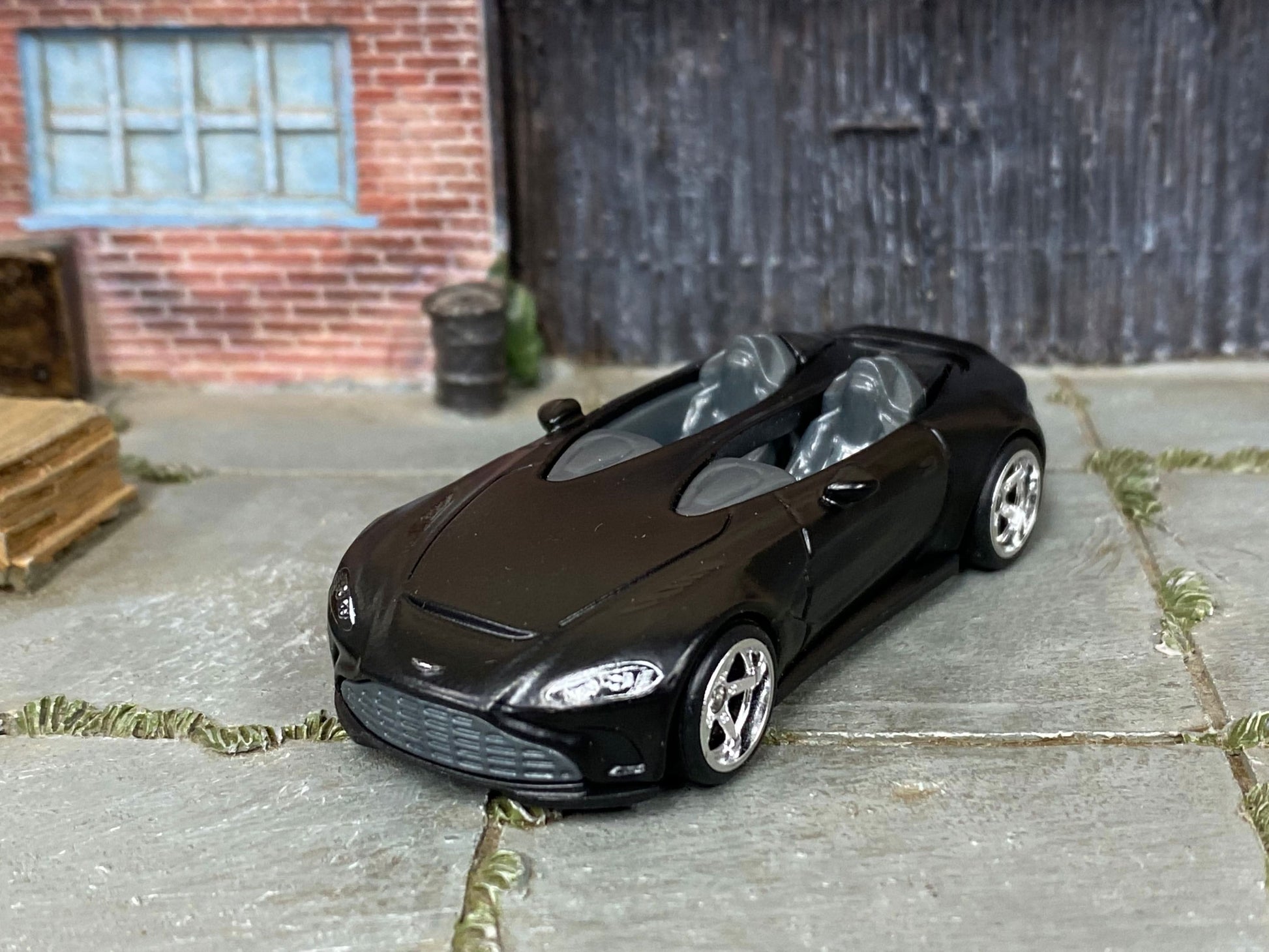 Custom Hot Wheels - Aston Martin V12 Speedster - Satin Black - Chrome Race Wheels - Rubber Tires