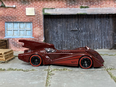 Custom Hot Wheels - Batman Batmobile - Burgundy - Black Mag Wheels - Redline Rubber Tires
