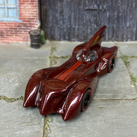 Custom Hot Wheels - Batman Batmobile - Burgundy - Black Mag Wheels - Redline Rubber Tires