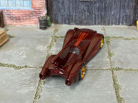 Custom Hot Wheels - Batman Batmobile - Burgundy - Gold 4 Spoke Wheels - Rubber Tires