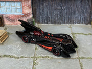 Custom Hot Wheels Batman Forever Batmobile – Black/Red – Black Wheels – Rubber Tires – three-quarter view