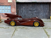 Custom Hot Wheels Batman Forever Batmobile – Burgundy – Gold Wheels – Rubber Tires – side view