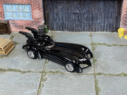 Custom Hot Wheels Batman Forever Batmobile – Gloss Black – Chrome Wheels – Rubber Tires – three-quarter view