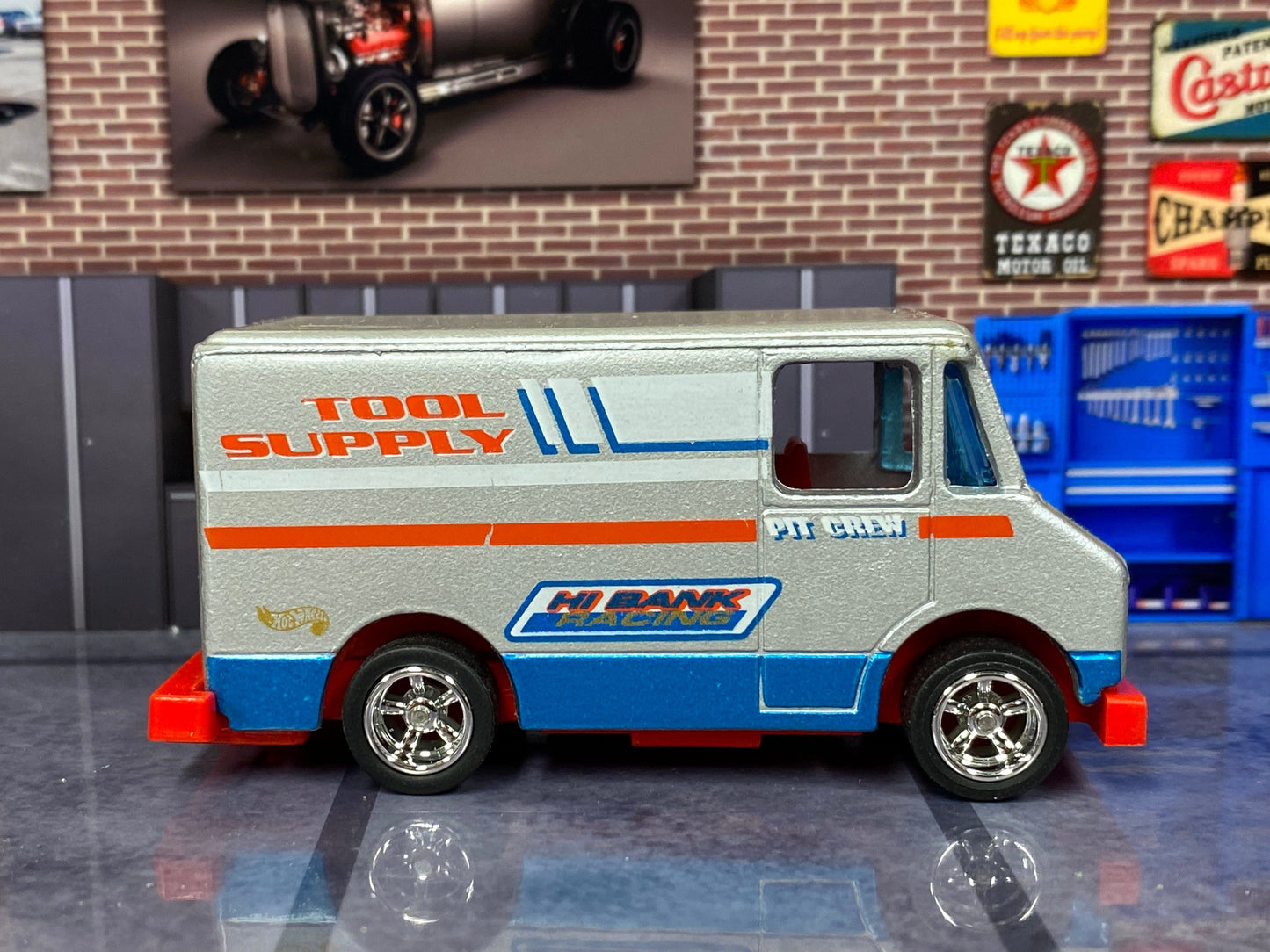 Custom Hot Wheels - Combat/Delivery Truck - Silver, Blue and Red Tool Supply - Chrome AMR Wheels - Rubber Tires