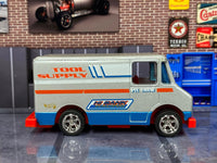 Silver Tool Supply delivery truck custom Hot Wheels, left side with blue lower panels