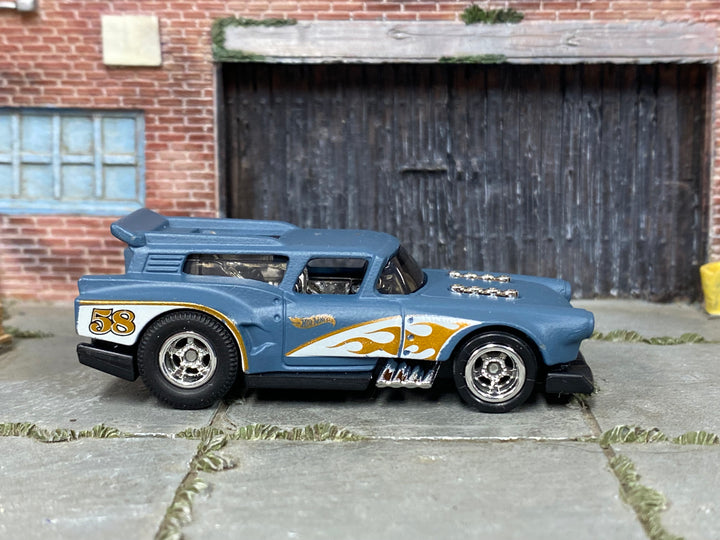 Custom Hot Wheels Cruise Bruiser – Blue-Gray #58 – Chrome Wheels – Rubber Tires – side view