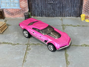 Custom Hot Wheels Exhausted – Metallic Pink – Chrome Wheels – Rubber Tires – three-quarter view