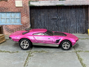 Custom Hot Wheels Exhausted – Metallic Pink – Chrome Wheels – Rubber Tires – side view