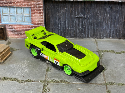 Custom Hot Wheels GT-Scorcher – Lime #5 – Printed Goodyear Rubber Tires