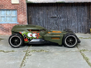 Custom Hot Wheels HW50 Concept – Olive/Orange – Black Wheels – Rubber Tires – side view