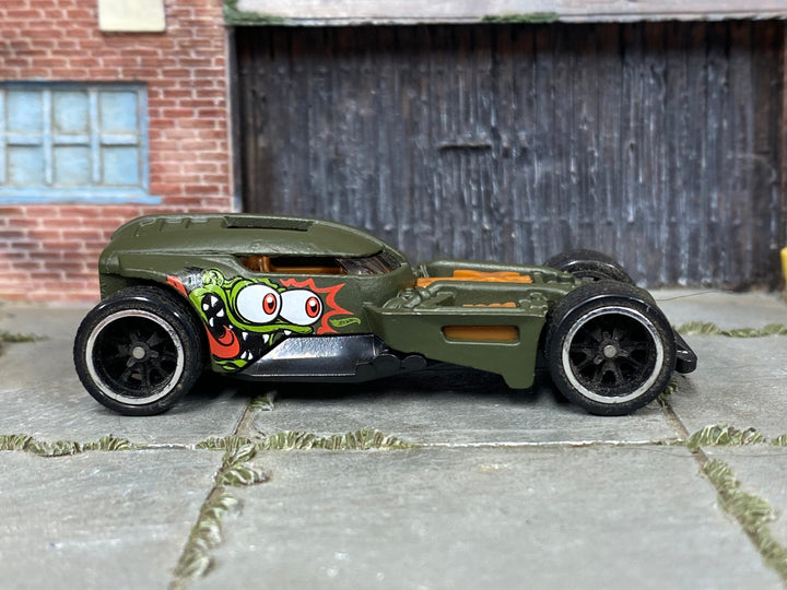 Custom Hot Wheels HW50 Concept – Olive/Orange – Black Wheels – Rubber Tires – side view