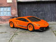 Custom Hot Wheels - Lamborghini Gallardo LP-570-4 SuperLeggra Race Car - Orange - Orange Race Wheels - Rubber Tires