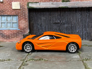 Custom Hot Wheels - McLaren F1 - Custom Satin Clearcoat Over Orange - Chrome BBS Wheels - Rubber Tires