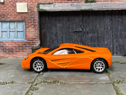 Custom Hot Wheels - McLaren F1 - Custom Satin Clearcoat Over Orange - Chrome BBS Wheels - Rubber Tires