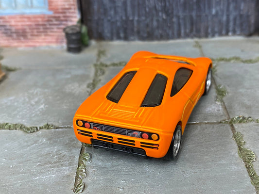 Custom Hot Wheels - McLaren F1 - Custom Satin Clearcoat Over Orange - Chrome BBS Wheels - Rubber Tires