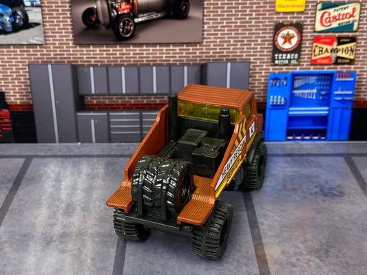 Custom Hot Wheels - Mercedes-Benz Unimog 1300 - Brown and Yellow Heavy Rescue - Black 5 Star Wheels - Off Road Rubber Tires