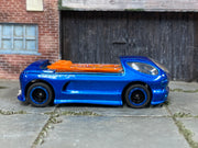 Custom Hot Wheels Monoposto – Metallic Blue/Orange – Black Wheels – Rubber Tires – side view