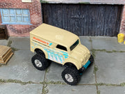 Custom Hot Wheels Monster Dairy Delivery – Richman's Cream/Teal – Chrome Off-Road Wheels – Rubber Tires – three-quarter view