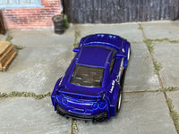 Satin-blue Nissan LB Works 35GT-RR custom Hot Wheels, rear and roof view