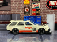 Ivory-white No. 68 Nissan Maxima Drift Car custom Hot Wheels, left side with Motul graphics