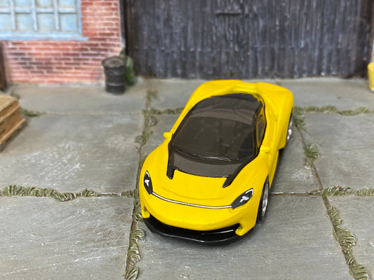 Custom Hot Wheels - PININFARINA BATTISTA - Custom Satin Clearcoat Over Yellow - Chrome BBS Wheels - Rubber Tires