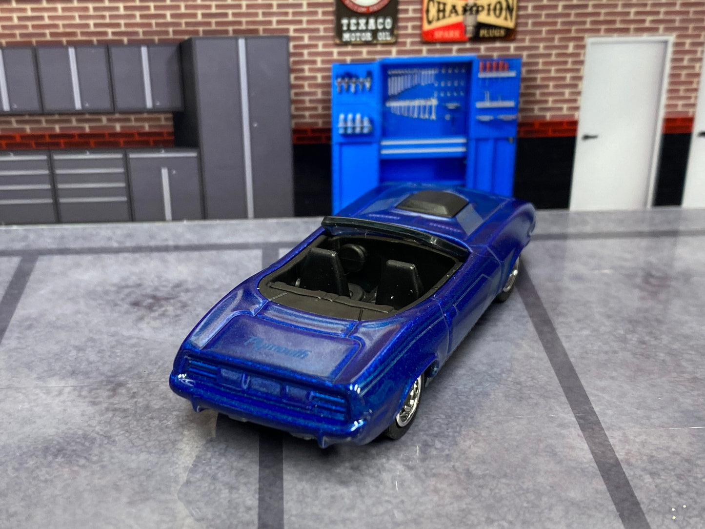 Custom Hot Wheels - Plymouth Barracuda - Blue - Chrome AMR Wheels - Rubber Tires