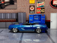 Metallic-blue Plymouth Barracuda custom Hot Wheels, right side with Mopar graphics