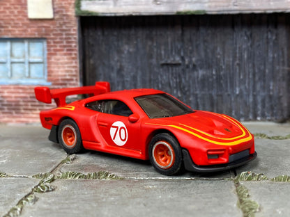 Custom Hot Wheels - Porsche 935 - Custom Satin Clearcoat Over Red and Yellow - Red and Chrome Race Wheels - Rubber Tires