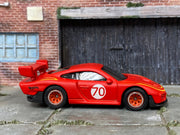 Custom Hot Wheels - Porsche 935 - Custom Satin Clearcoat Over Red and Yellow - Red and Chrome Race Wheels - Rubber Tires