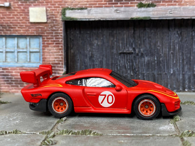 Custom Hot Wheels - Porsche 935 - Custom Satin Clearcoat Over Red and Yellow - Red and Chrome Race Wheels - Rubber Tires
