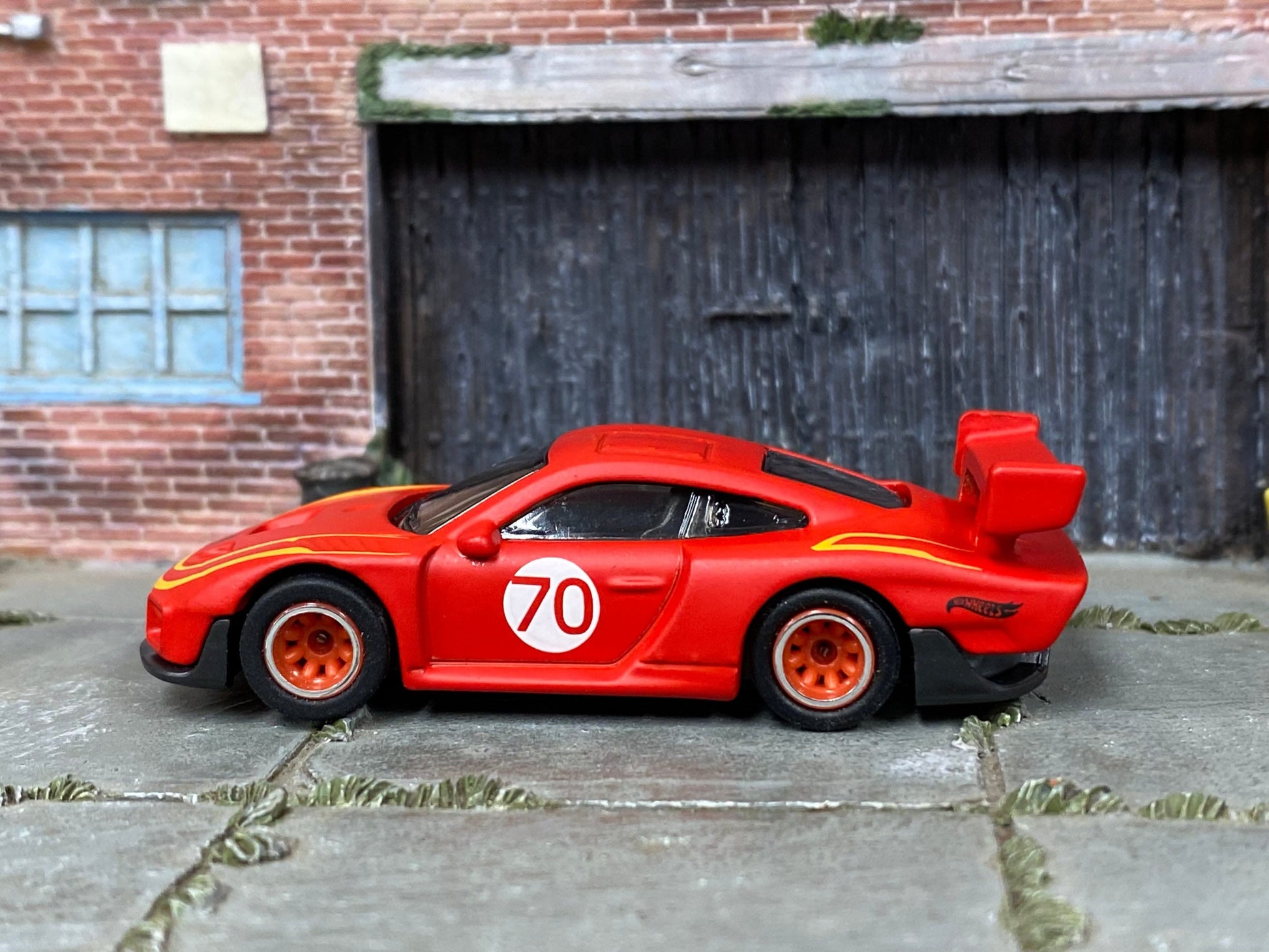 Custom Hot Wheels - Porsche 935 - Custom Satin Clearcoat Over Red and Yellow - Red and Chrome Race Wheels - Rubber Tires