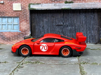 Satin-red Porsche 935 custom Hot Wheels number 70, opposite side view
