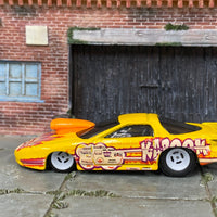 Custom Hot Wheels - Pro Stock Pontiac Firebird - Yellow KABOOM - White Mag Wheels - Hoosier Drag Slicks