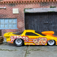 Custom Hot Wheels - Pro Stock Pontiac Firebird - Yellow KABOOM - White Mag Wheels - Hoosier Drag Slicks